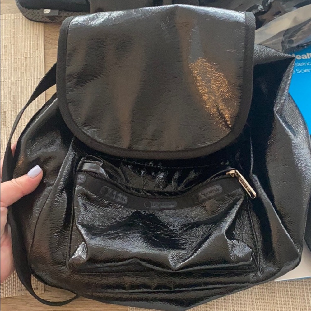 Mini shiny black lesportsac black back pack